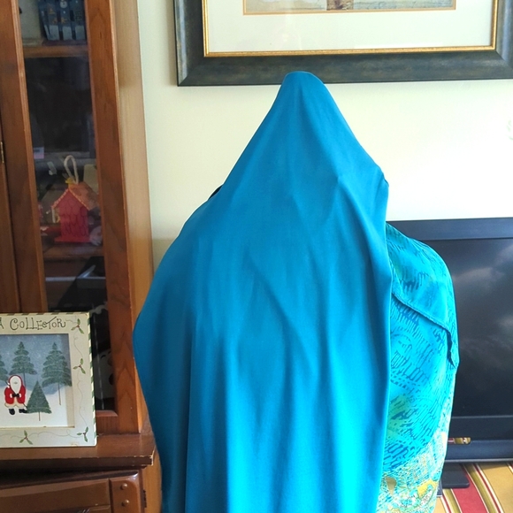 AGB Petite Maxi Sheath Dress Size 10P Teal Green and Blues Decorative design hem - Picture 9 of 9